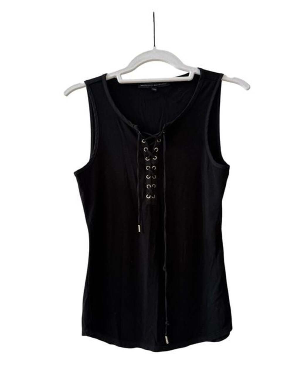 White House Black Market Sleeveless Lace-Up Black Tank Top Size XS